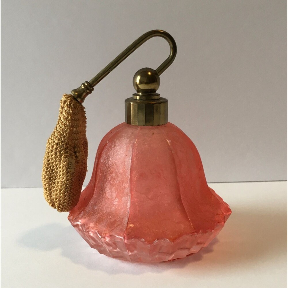 Vintage Pink Crackle Glass Perfume Atomizer Bottle I.W. Rice & Co Japan